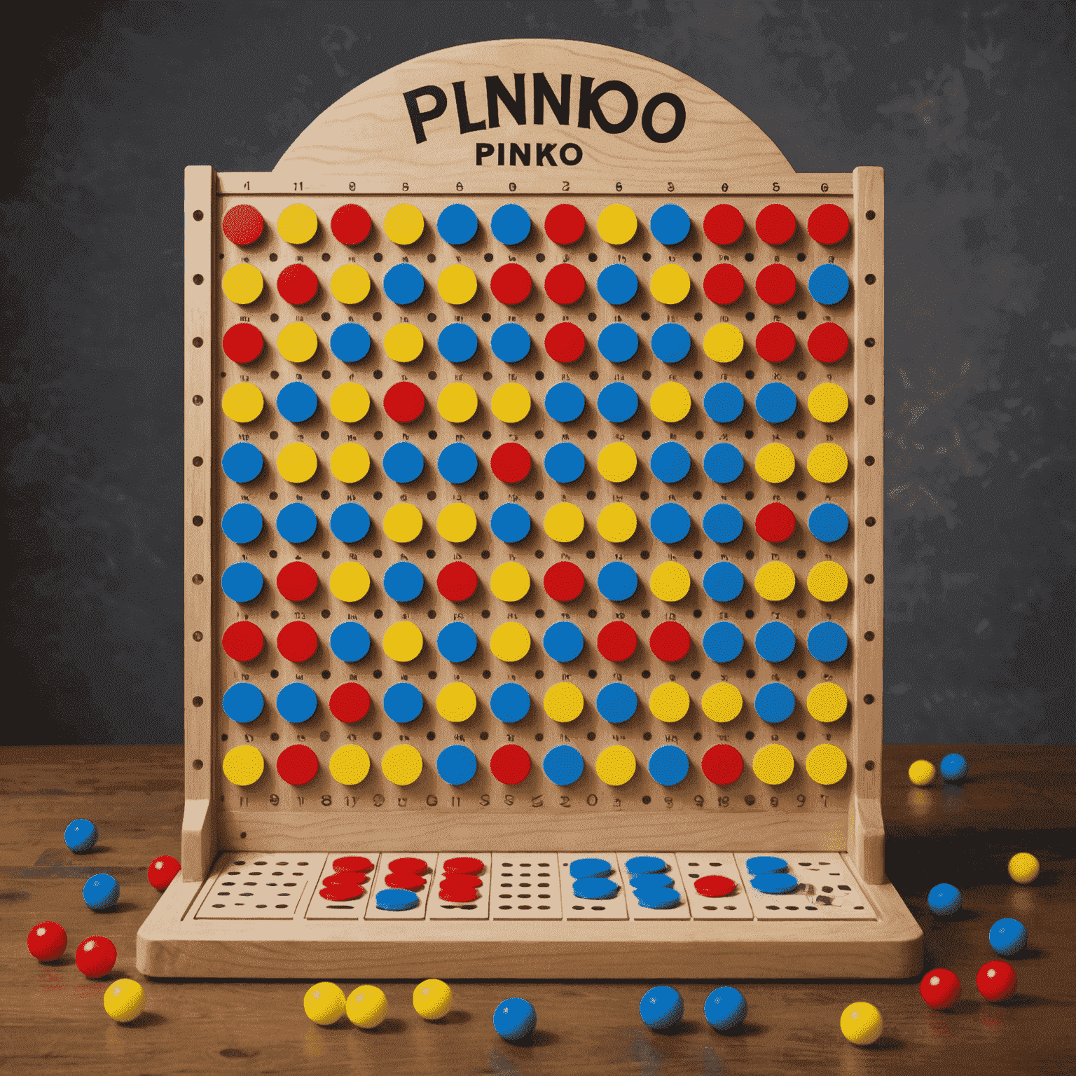 Plateau de jeu Plinko avec des pions et des prix en bas