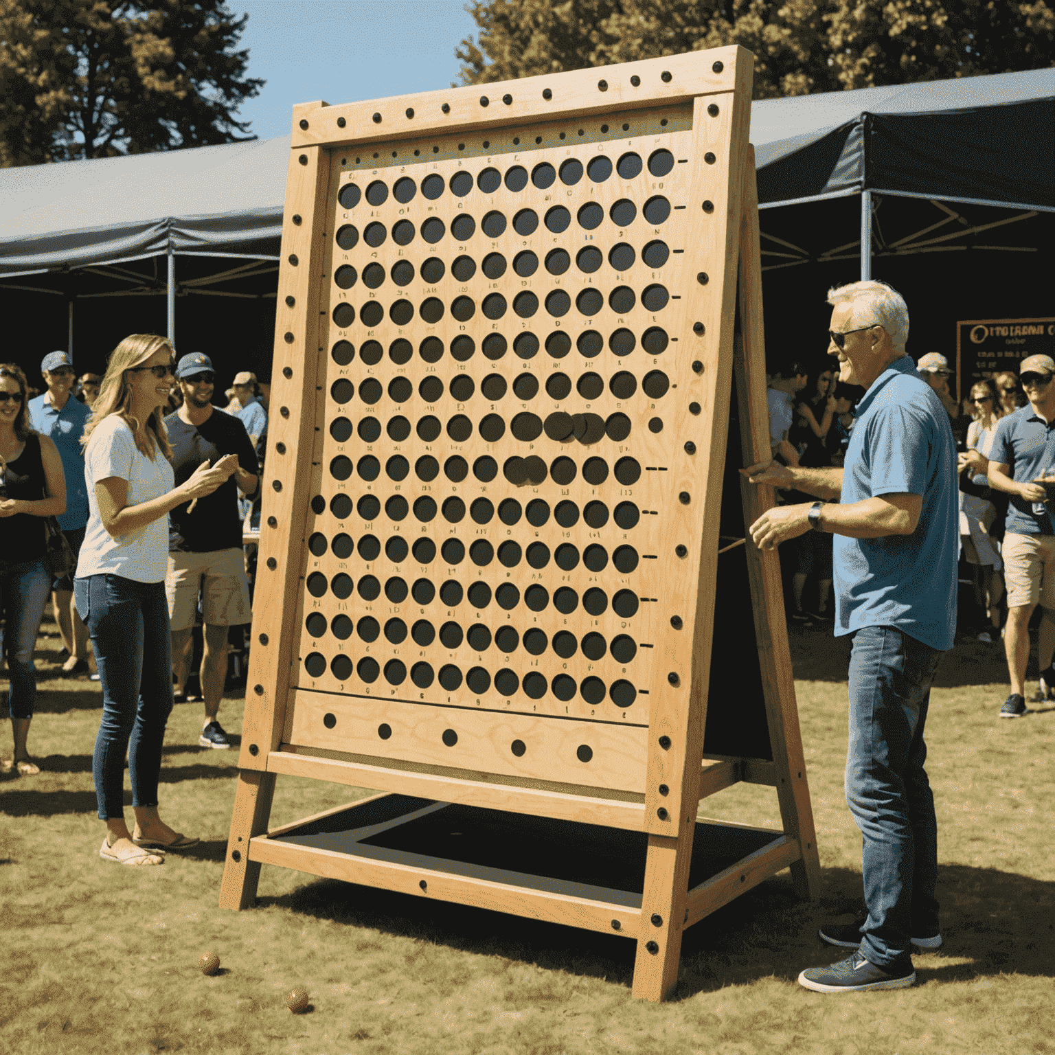 Une grande table de jeu Plinko avec des personnes jouant et s'amusant ensemble lors d'un tournoi