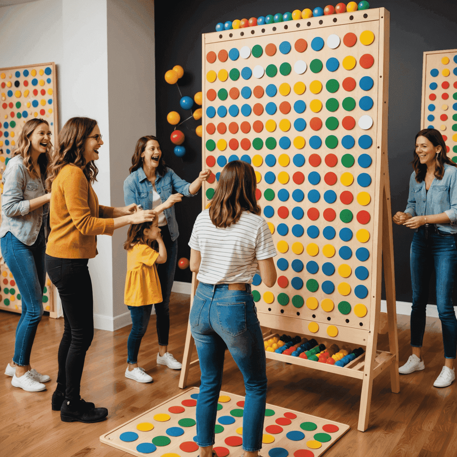 Image illustrant des idées de fête sur le thème du Plinko, montrant des décorations colorées et des gens s'amusant en jouant à des variantes du jeu Plinko